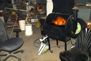 smoking turkey in the Quonset